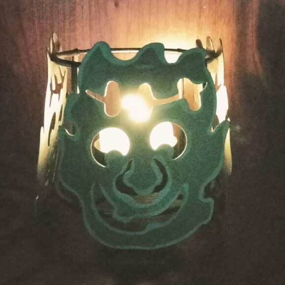 Green Goblin Face Candle Holder Halloween Luminary - Picture 2 of 7